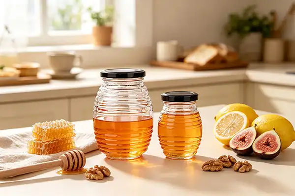 Honeycomb Shaped Glass VS Ceramic Honey Bottle